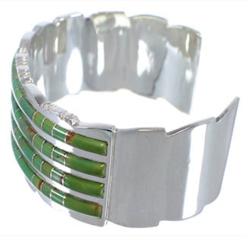 Southwest Sterling Silver Turquoise Inlay Sturdy Cuff Bracelet EX28735